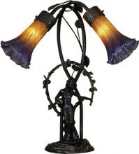 Meyda Black 11923 - 17" High Amber/Purple Tiffany Pond Lily 2 Light Trellis Girl Accent Lamp