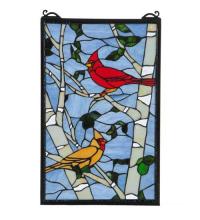 Meyda Black 119436 - 13"W X 10"H Cardinals Morning Stained Glass Window