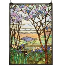 Meyda Black 12514 - 29"W X 40"H Tiffany Magnolia & Iris Stained Glass Window