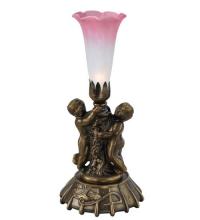 Meyda Black 12608 - 12" High Pink/White Pond Lily Twin Cherub Mini Lamp