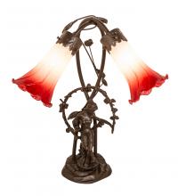 Meyda Black 144697 - 17" High Red/White Pond Lily Tiffany Pond Lily 2 Light Trellis Girl Accent Lamp