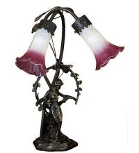Meyda Black 16697 - 17" High Pink/White Tiffany Pond Lily 2 Light Trellis Girl Accent Lamp