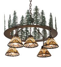 Meyda Black 197163 - 34" Wide Nuevo Mission Tall Pines 5 Light Chandelier