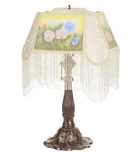 Meyda Black 20286 - 24" High Reverse Painted Roses Fabric with Fringe Accent Lamp