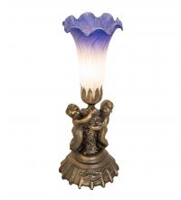 Meyda Black 225850 - 13" High Blue/White Pond Lily Twin Cherub Mini Lamp