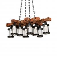 Meyda Black 237422 - 42" Long Wood Beam 8 Light Chandelier