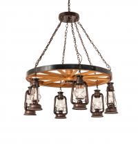 Meyda Black 242013 - 40" Wide Miners Lantern Wagon Wheel 6 Light Chandelier