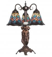 Meyda Black 245482 - 23" High Tiffany Peacock Feather 3 Light Table Lamp