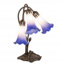 Meyda Black 251859 - 16" High Blue/White Pond Lily Tiffany Pond Lily 3 Light Accent Lamp