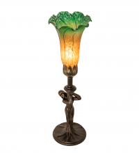 Meyda Black 253516 - 15" High Amber/Green Tiffany Pond Lily Nouveau Lady Accent Lamp
