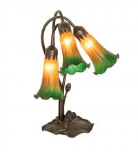 Meyda Black 254243 - 16" High Amber/Green Tiffany Pond Lily 3 Light Accent Lamp
