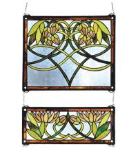 Meyda Black 27233 - 21"W X 26"H Waterlily 2 -Piece Stained Glass Window