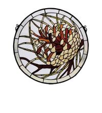 Meyda Black 30448 - 17" Wide X 17" High Pinecone Stained Glass Window