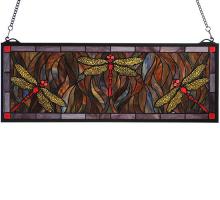 Meyda Black 48091 - 28"W X 10"H Tiffany Dragonfly Trio Stained Glass Window