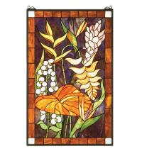 Meyda Black 51539 - 20"W X 32"H Tropical Floral Stained Glass Window