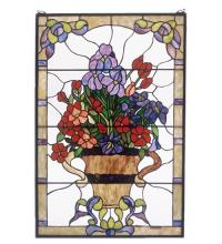 Meyda Black 51721 - 24"W X 36"H Floral Arrangement Stained Glass Window