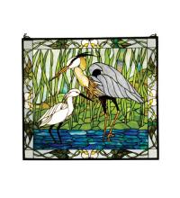 Meyda Black 62955 - 30"W X 27"H Blue Heron & Snowy Egret Stained Glass Window