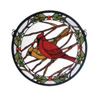 Meyda Black 65289 - 15"W X 15"H Cardinals & Holly Stained Glass Window