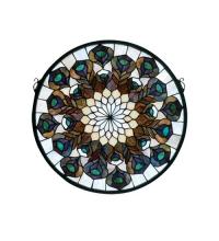 Meyda Black 66805 - 17"W X 17"H Tiffany Peacock Feather Medallion Stained Glass Window