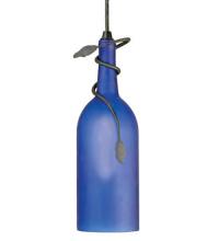 Meyda Black 71193 - 4" Wide Tuscan Vineyard Frosted Blue Wine Bottle Mini Pendant