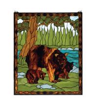 Meyda Black 72935 - 25"W X 30"H Brown Bear Stained Glass Window