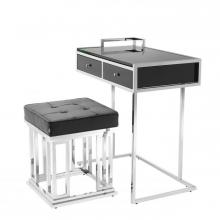 Eichholtz 105322U - Equinox Desk & Stool, Set of 2, Black, Polished Stainless Steel, Clear Glass, Stool:  16.54"W