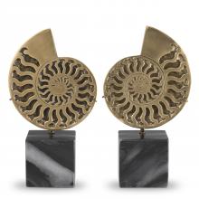 Eichholtz 113731 - Ammonite Sculpture, Set of 2, Vintage Brass, Black Marble Base, 6.5"W (113731 )