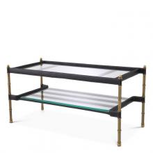 Eichholtz 116252 - Princess Coffee Table, Clear Glass, Black Leather, Vintage Brass, 16.54"W (116252 )