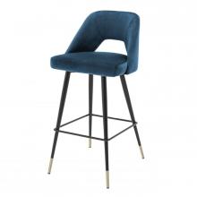 Eichholtz A112056 - Avorio Bar Stool, Blue Velvet, Black & Brass Legs, 39.37"H (A112056 )