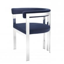 Eichholtz A112299 - Clubhouse Dining Chair, Midnight Blue Velvet, Polished Stainless Steel, 28.74"H (A112299 )