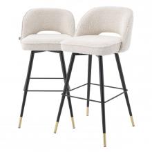 Eichholtz A114648 - Cliff Bar Stool, Set of 2, Boucle Cream Fabric, Black & Brass Legs, 40.55"H (A114648 )