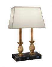 Stiffel DL-K335-C521-PHB - Desk Lamp, 2-Light, Polished Honey Brass, Matte Black, Off-White Butcher Linen Fabric Sha