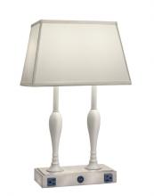 Stiffel DL-K335-K515-GWH - Desk Lamp, 2-Light, Satin Nickel, Gloss White, Off-White Butcher Linen Fabric Shade, 10"W