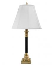 Stiffel TL-5341-K2070A-BB - Table Lamp, 1-Light, Burnished Brass, Faux Black Leather, Off-White Silk Shantung Fabric