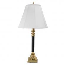 Stiffel TL-6740-K710B-BB - Table Lamp, 1-Light, Burnished Brass, Faux Black Leather, Pearl Supreme Satin Fabric Shad