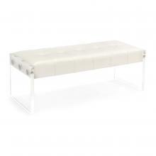 John-Richard AMF-1456-WHTE-AS - Clarice Bench, White Leather, Clear Acrylic Legs, 48.4&34;W AMF-1456-WHTE-AS
