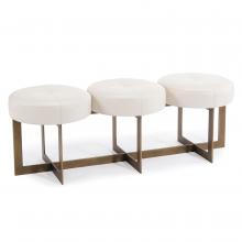 John-Richard AMF-1474-WHTE-AS - Button Bench, White Leather, Antique Brass Base, 55&34;W AMF-1474-WHTE-AS