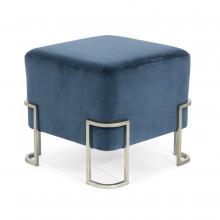 John-Richard AMF-1632V226-2190-AS - haftsbury Pouf, Blue, Burnished Silver Frame, 22.5&34;W AMF-1632V226-2190-AS