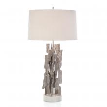 John-Richard JRL-10090 - t, Nickel, White Marble Base, Off-White Linen Round Shade, 33&34;H JRL-10090