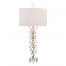 John-Richard JRL-10266 - que Silver Leaf, Crystal Base, White Cotton Round Shade, 38.5&34;H JRL-10266