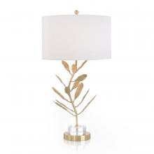 John-Richard JRL-10317 - 1-Light, Gold, Clear Acrylic, White Linen Round Shade, 34.25&34;H JRL-10317