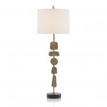 John-Richard JRL-10354 - Brass, Black Marble Base, Off-White Linen Round Shade, 38.25&34;H JRL-10354