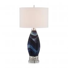 John-Richard JRL-10370 - Navy Blue, Brushed Nickel, Off-White Linen Round Shade, 32.5&34;H JRL-10370