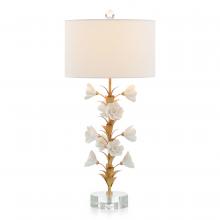 John-Richard JRL-10379 - ht, White, Brass, Crystal Base, White Linen Round Shade, 30.5&34;H JRL-10379