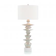 John-Richard JRL-10407 - Nickel, White Marble Base, Off-White Linen Round Shade, 37.5&34;H JRL-10407