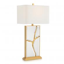 John-Richard JRL-10500 - Lamp, 1-Light, Gold, Mirror, White Linen Square Shade, 35.25&34;H JRL-10500