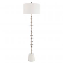 John-Richard JRL-10539 - lished Nickel, White Marble Base, White Linen Round Shade, 67&34;H JRL-10539