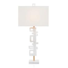 John-Richard JRL-10558 - Gold Leaf, White Alabaster Base, White Linen Square Shade, 37&34;H JRL-10558