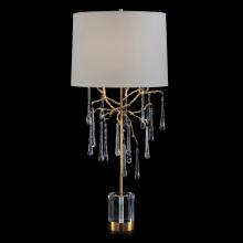 John-Richard JRL-9789 - tique Brass, Clear Crystal Base, White Linen Round Shade, 40.5&34;H JRL-9789