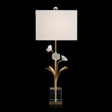 John-Richard JRL-9811 - Gold Leaf, White, Crystal Base, White Silk Square Shade, 35.5&34;H JRL-9811